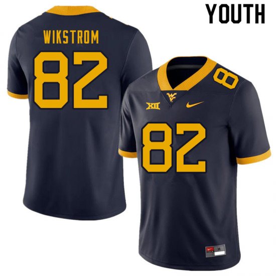 Youth West Virginia Mountaineers NCAA #82 Victor Wikstrom Navy Authentic Nike Stitched College Football Jersey EN15L32JC